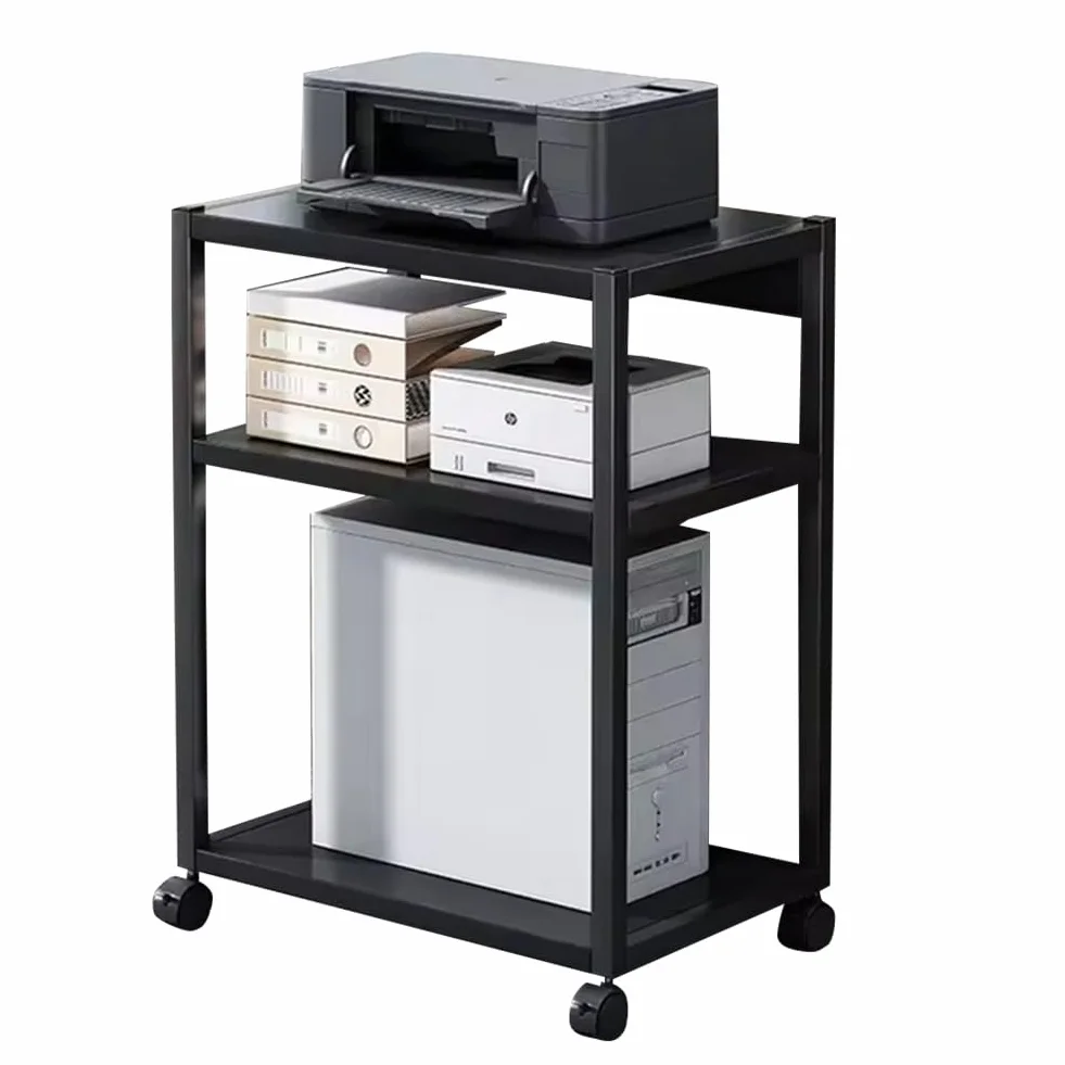 Supporto per Torre a 3 Livelli, Regolabile in Altezza, con Ruote, per PC, in Metallo, per Soggiorno, Camera da Letto, Studio, Ufficio, 51 x 30 x 69 cm, Nero