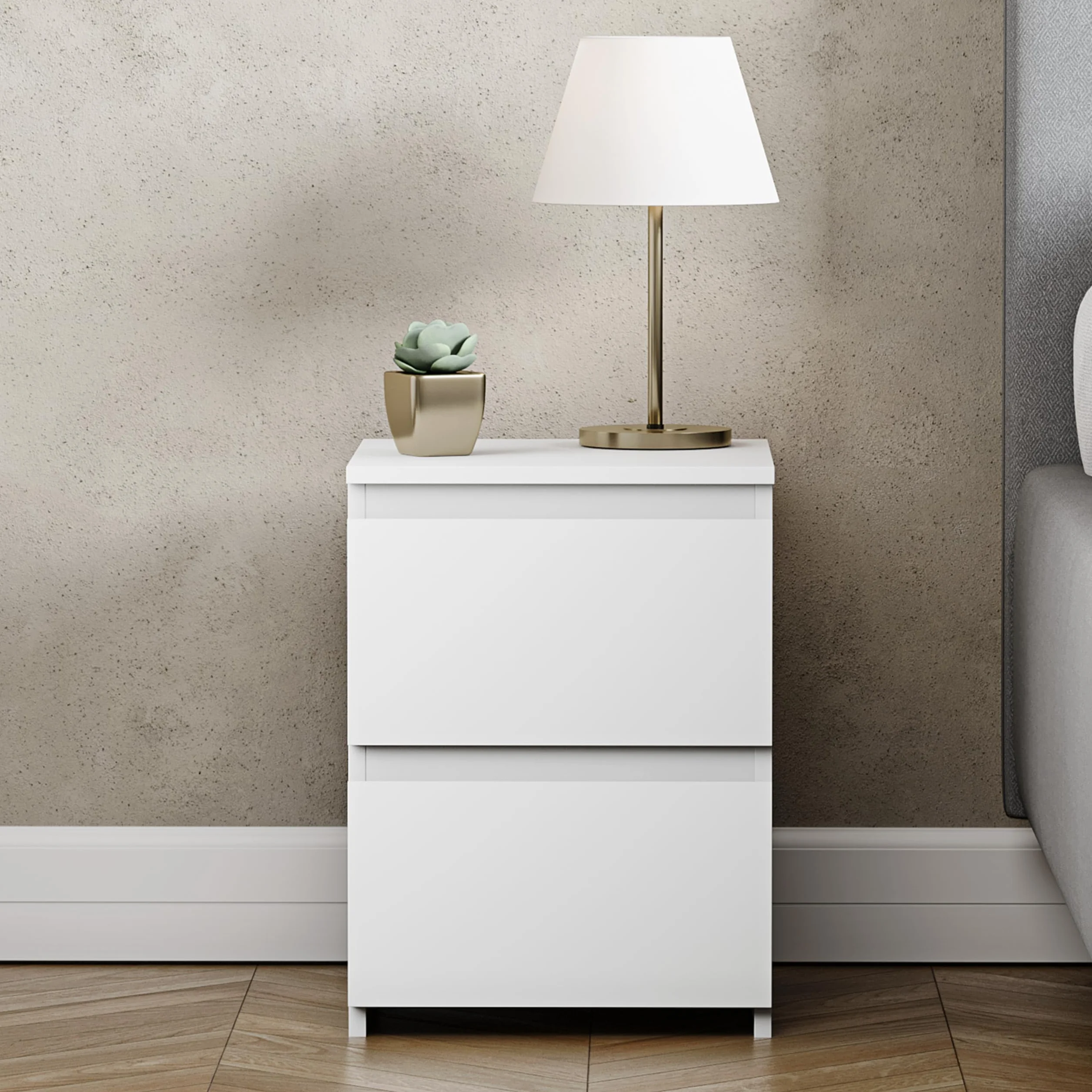 Vida Designs Denver - Comodino con 2 cassetti, colore: Bianco