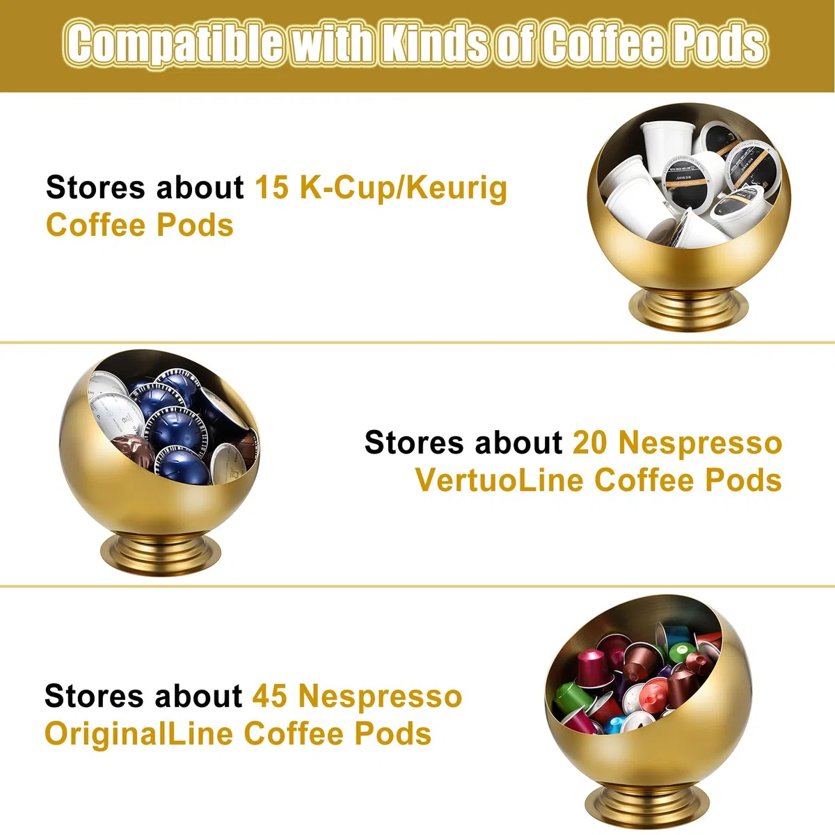 Contenitore per capsule di caffè, compatibile con tutte le cialde di caffè, in acciaio inox, per K-Cup, Vertuo, Original Line, dolcificante, 18 cm di altezza