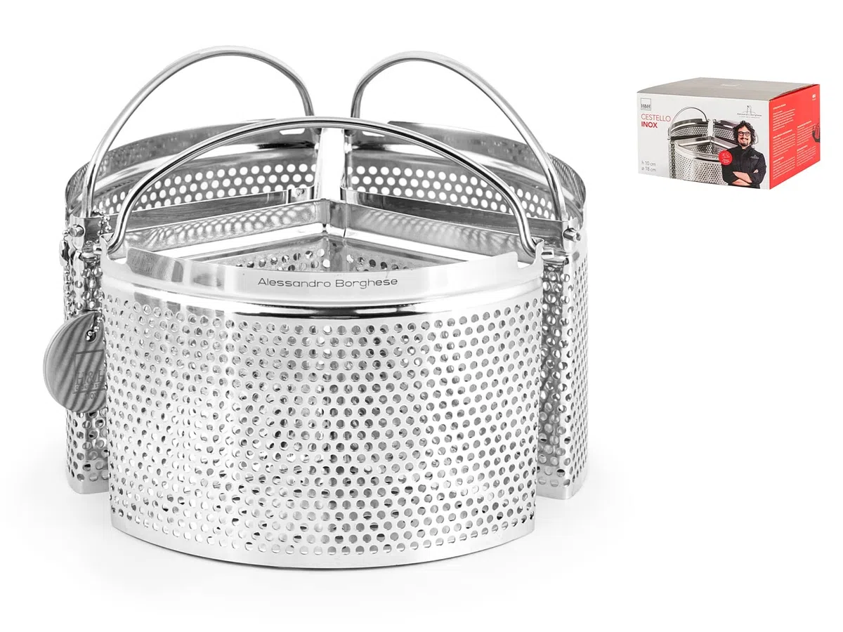 H&H Alessandro Borghese – Cestello in Acciaio Inox a 3 Spicchi, Ø18 cm, Design Elegante, Lavabile in Lavastoviglie, Linea Il Lusso della Semplicità