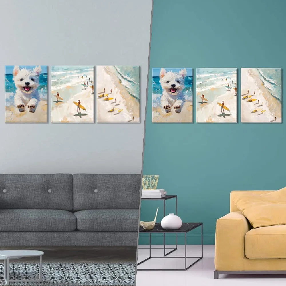 PIY PAINTING Costiero Quadri Moderni 3 Pz, Mare Quadri su Tela con Cornice, Spiaggia Stampe da Parete Intelaiate, quadretti da parete - Decorazione per soggiorno Camera da Letto Corridoio 30x40cm