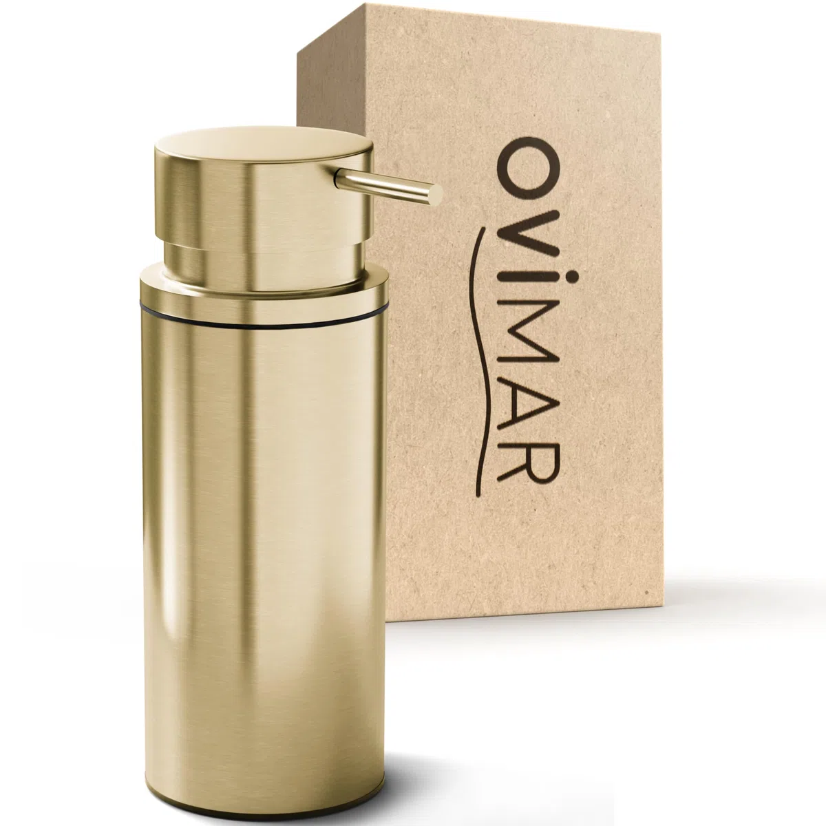 ovimar Dispenser di sapone Solastranden | Oro | Acciaio inossidabile | autoportante senza forare | Facile da riempire grazie all'apertura extra large | per il bagno o la cucina
