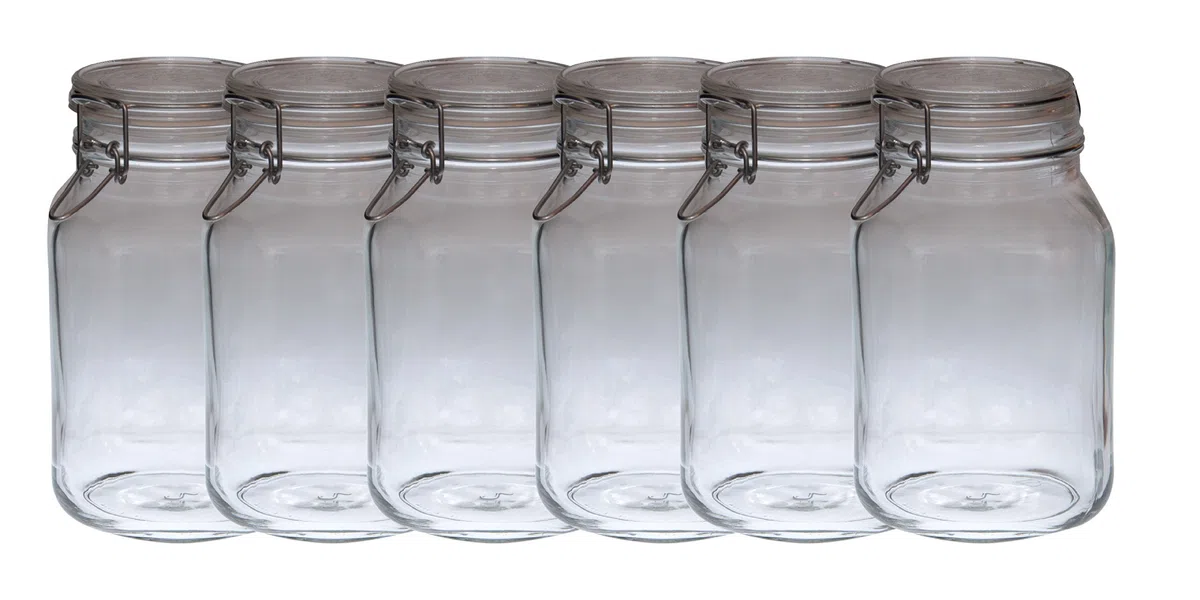 Set di 6 barattoli in vetro originali Bormioli, modello Fido, da 2 L, con coperchio ermetico