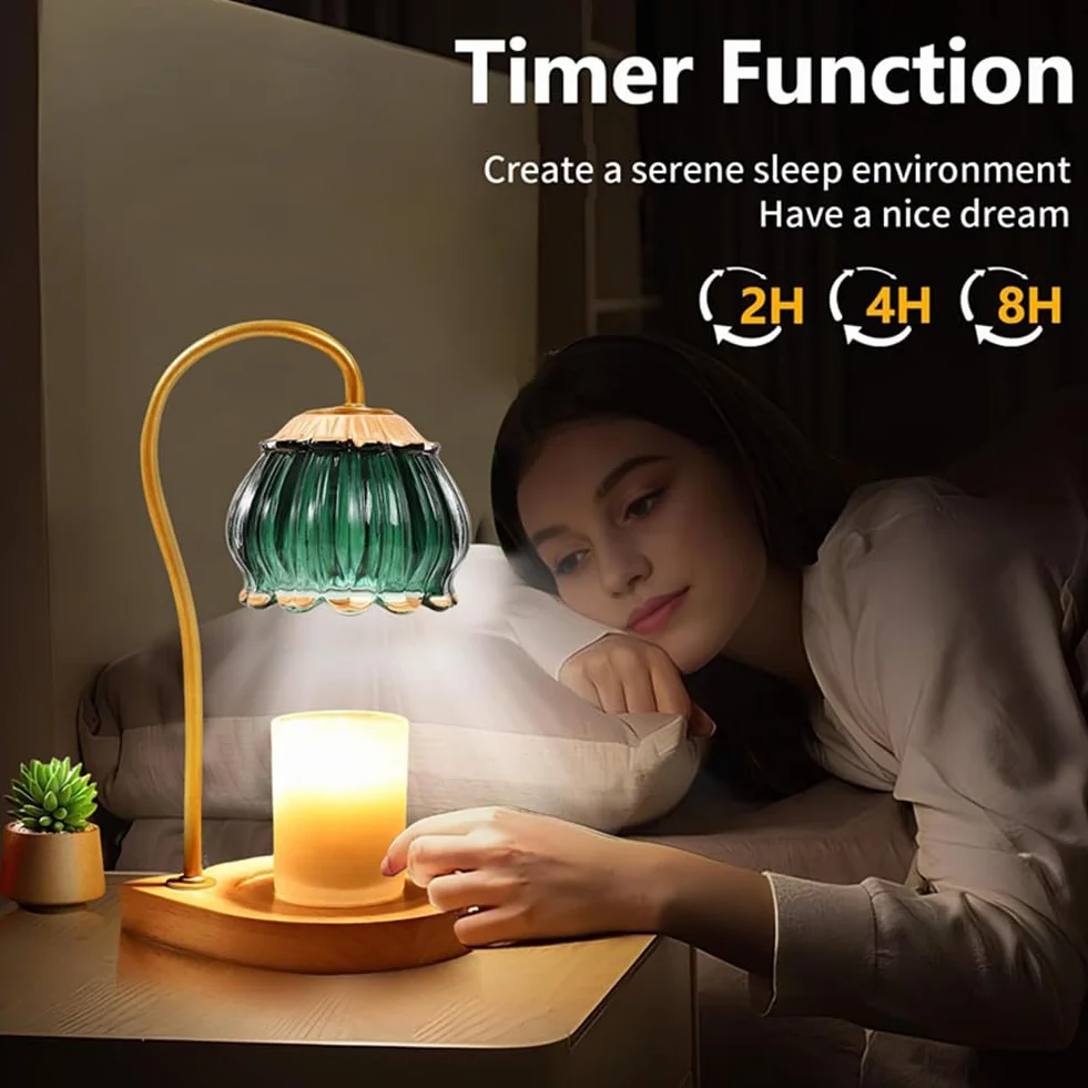 Lampada Scalda Candela a Luce Soffusa con Timer, Lampada Candela Elettrica con 2 Lampadine, Lampada Scaldacandele per Decorazione casa Camera da Letto