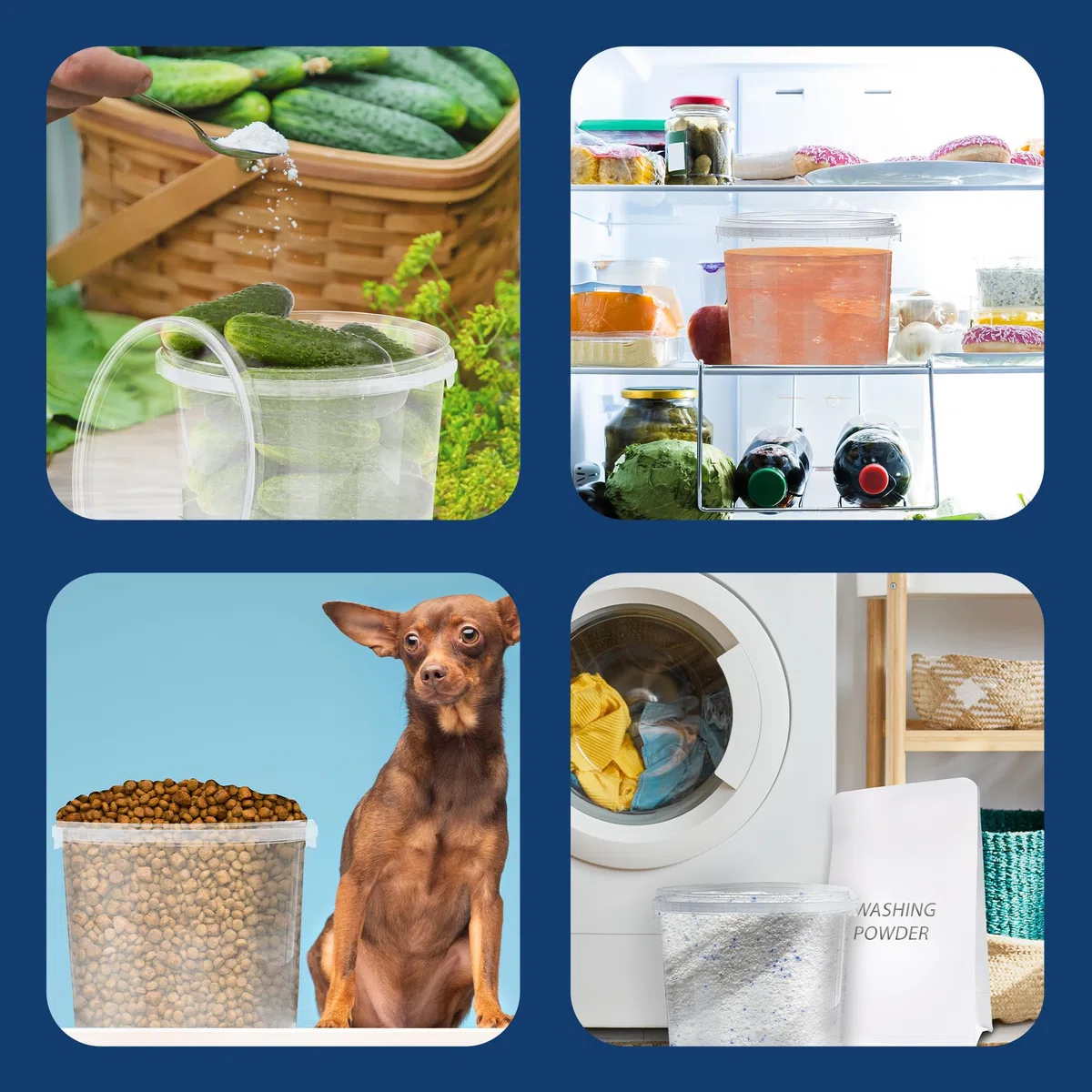 MIG Secchio trasparente con coperchio, 2,5 l, 5 x 2,5 l, ermetico e per uso alimentare, secchio in plastica con coperchio, piccolo secchio impilabile per casa e industria, secchio ideale con coperchio