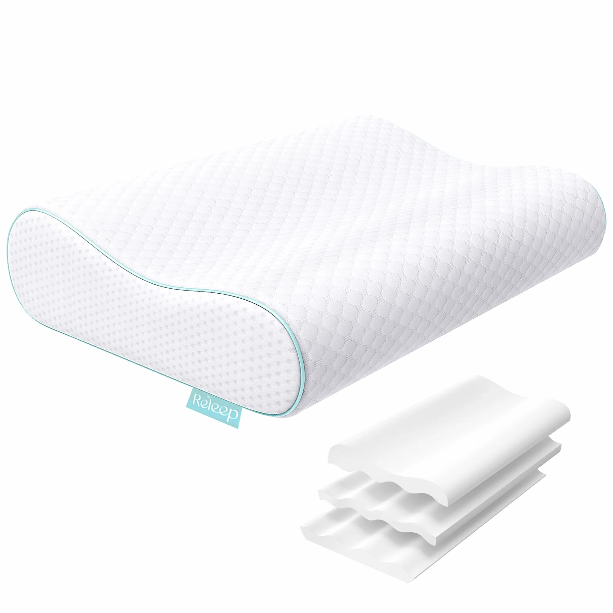 Releep Cuscino Cervicale Altezza Regolabile, Cuscino Ortopedico Memory Foam, Cuscino Ergonomico Antirussamento, Cuscino Rinfrescante per Dormire, Traspirante, Antibatterico, Antiacaro, Federa Lavabile