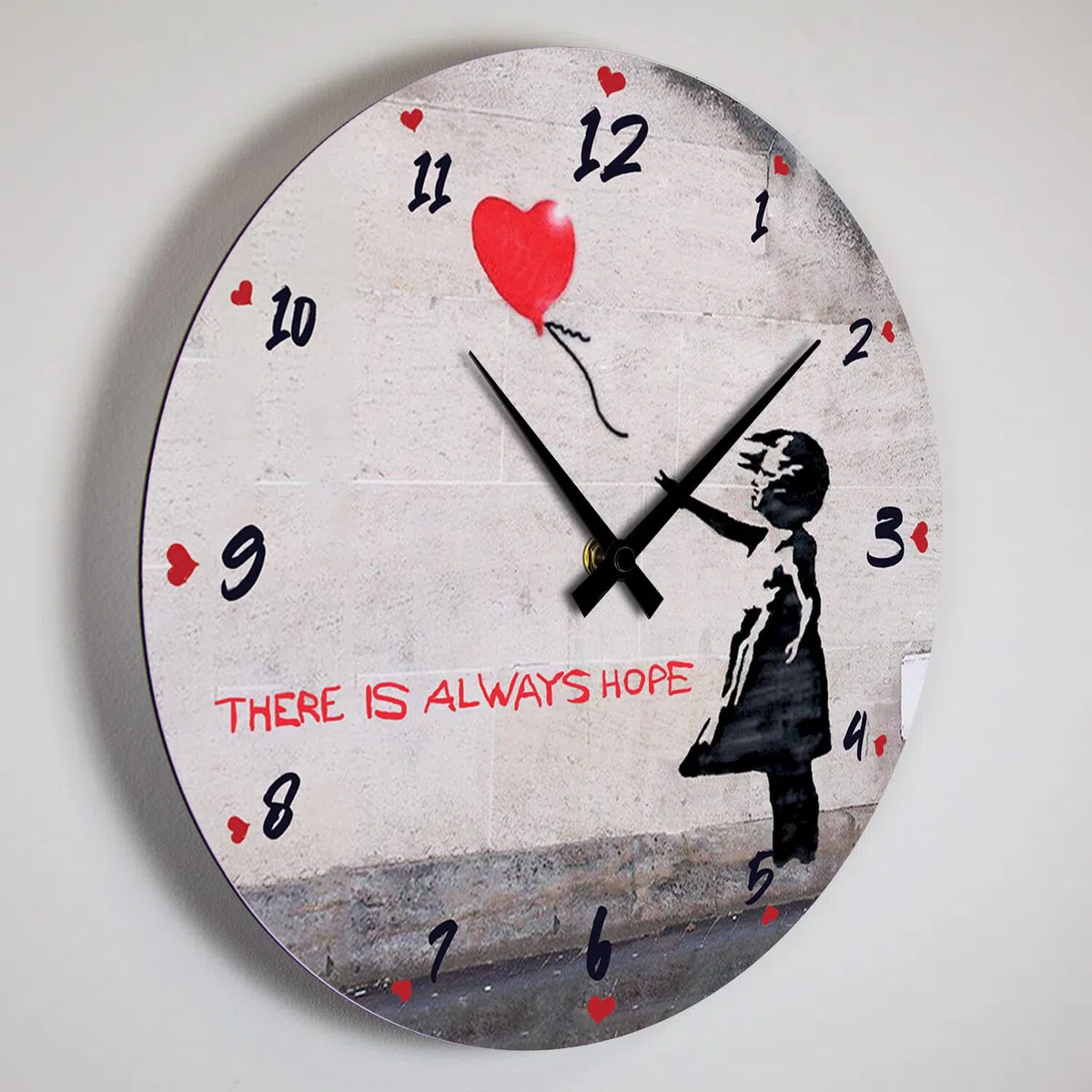Giallobus - Orologio Linea Basic - Banksy - Bimba palloncino rosso - Legno Mdf - Basic 30x30 - Meccanismo silenzioso - Pronto da appendere - Orologi moderni
