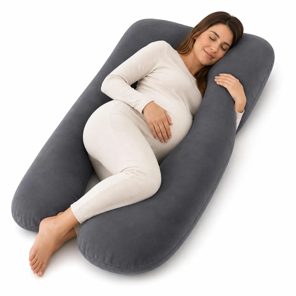 Cuscino Gravidanza per Dormire a Forma di U - Cuscino Allattamento e Premaman - Supporto Ergonomico per Schiena, Pancia e Gambe - Federa in Velluto Sfoderabile e Lavabile