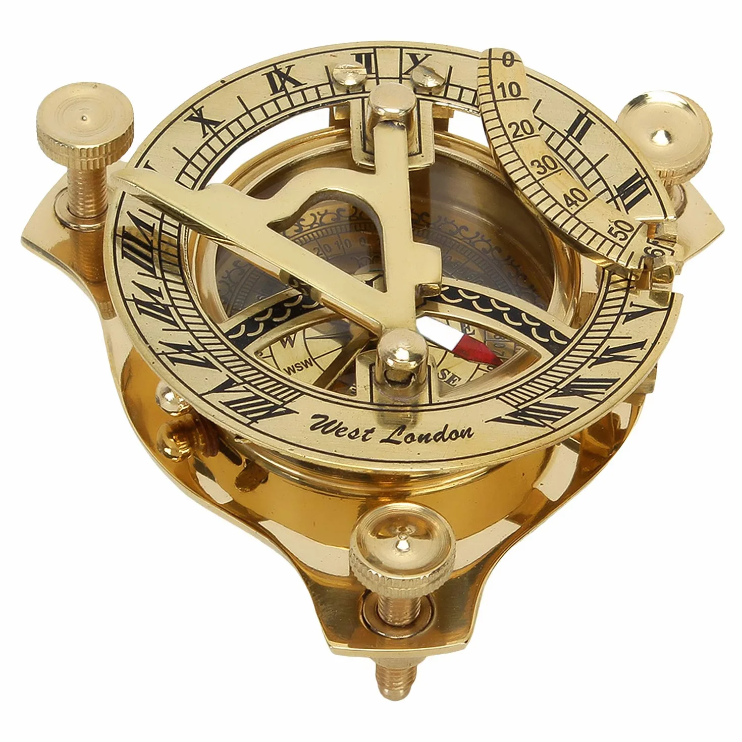 Meridiana con bussola, stile vintage, in ottone, in confezione regalo di legno con istruzioni, ago della bussola regolabile