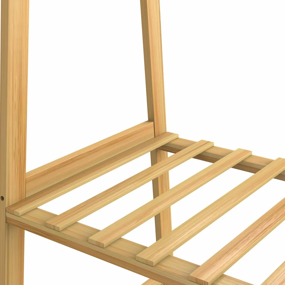 Casaria® Appendiabiti in Legno con Rotelle e Ripiani Attaccapanni Stabile in Bambù incl. 4 Ganci Porta Abiti 155x70cm da Corridoio Portabiti