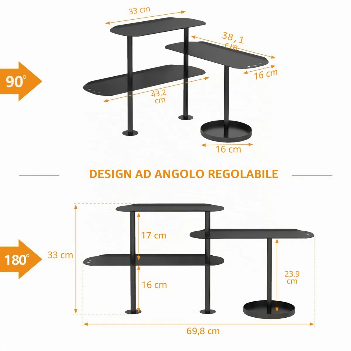 STWWO Organizzatori da Cucina Scaffali da Banco 3 Ripiani Metallo Regolabile Scaffale Portaspezie Scaffale per Condimenti Organizzatore da Bancone Ultifunzionale per Cucina Bagno Bar, Nero