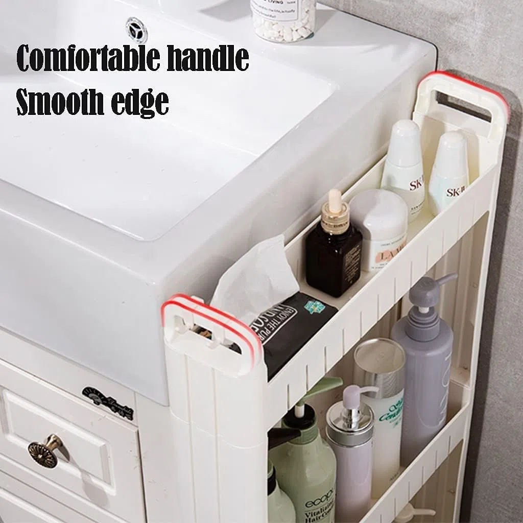 Carrello di Stoccaggio 3-Livello, 10cm Carrello Portaoggetti Scaffale con Ruote, Carrellino Salvaspazio per Cucina Bagno Lavanderia Sedili Stretti, Bianco (Size : 3 Layers - Heighten)
