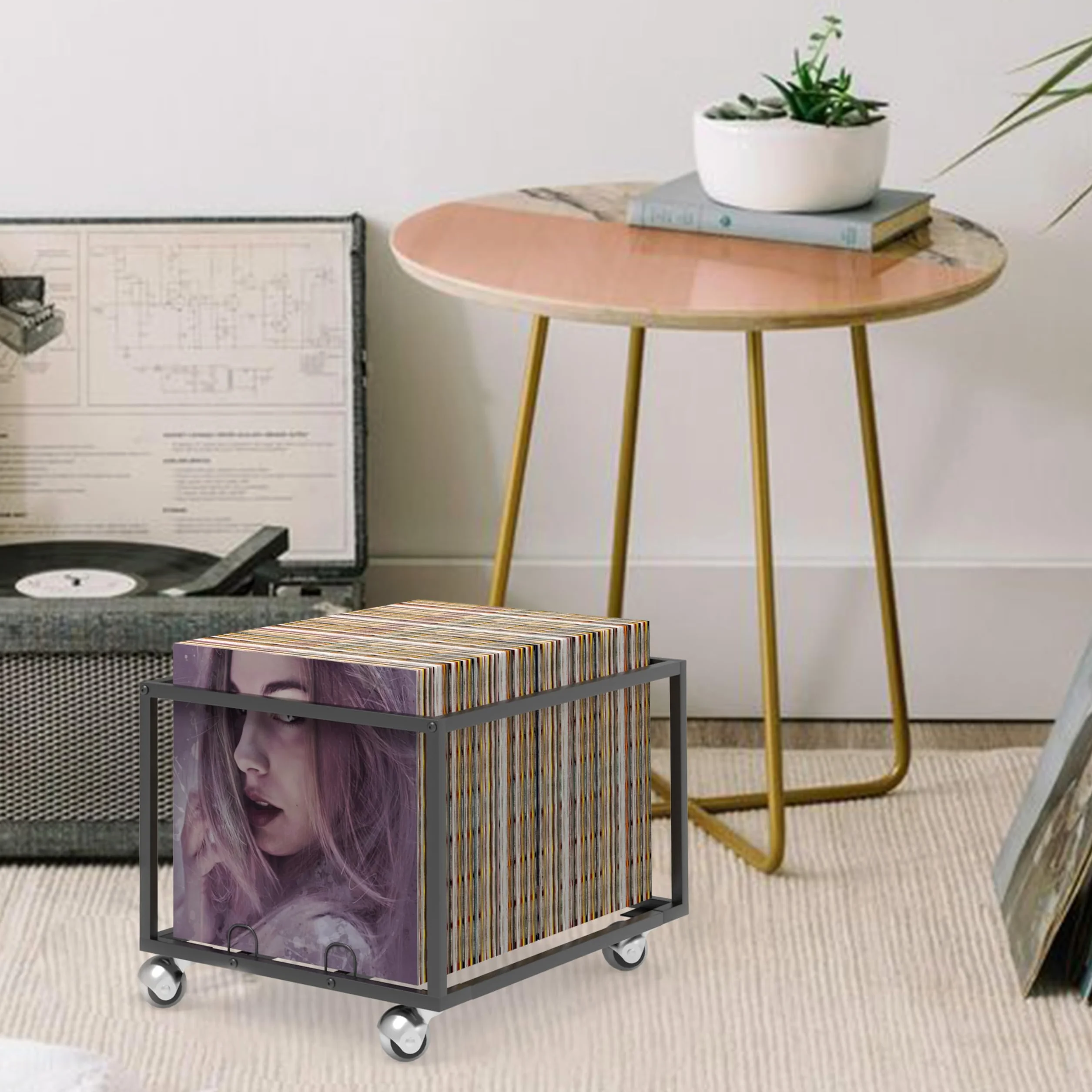 Sturdy Metal Vinile Organizzatore su Ruote - Holds 100 Album - Stile Organizzatore per la Tua Raccolta