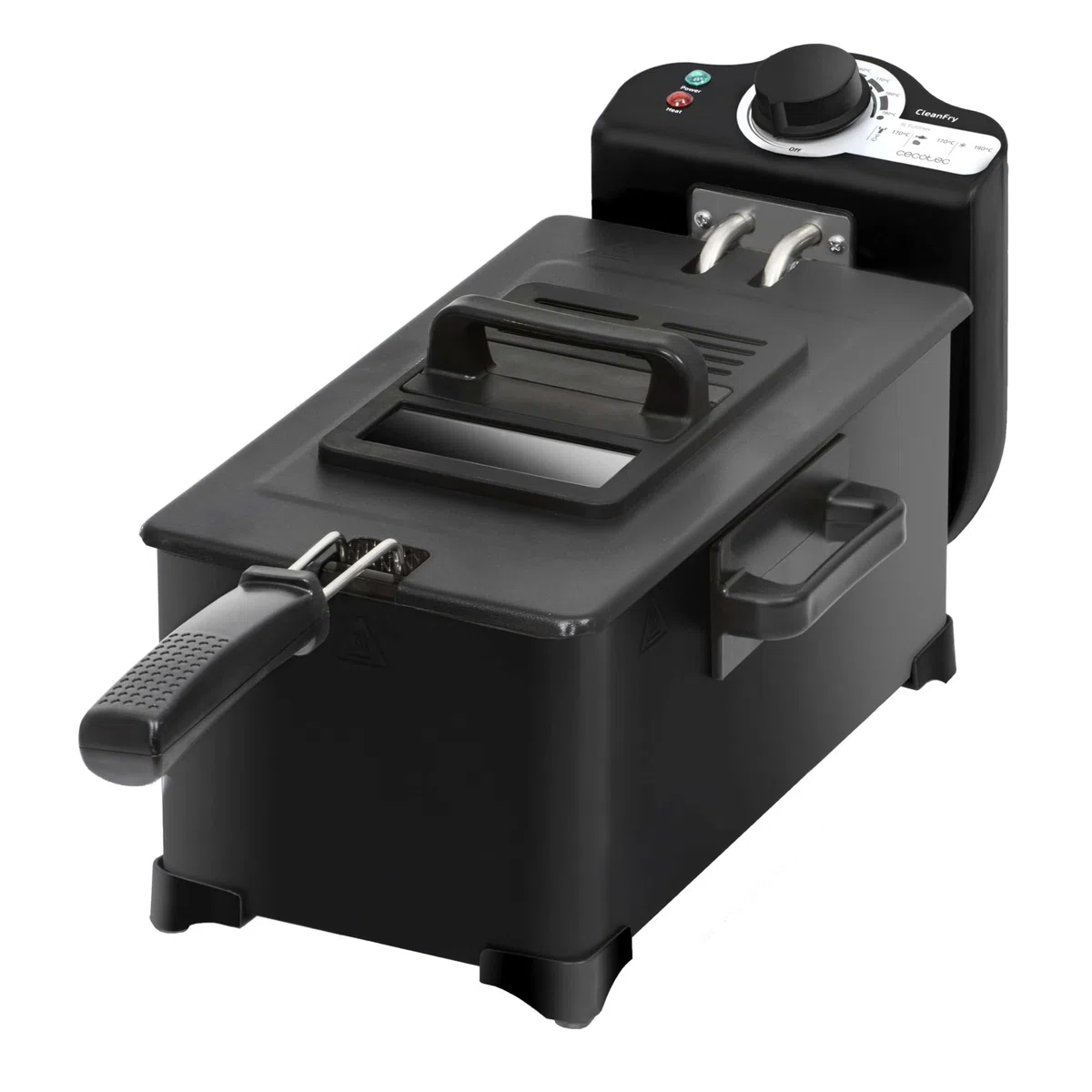 Cecotec Friggitrice elettrica 3L Cleanfry 3L Black. 2000 W, acciaio inox con filtro OilCleaner, laccato nero, coperchio con finestra e filtro antiodore