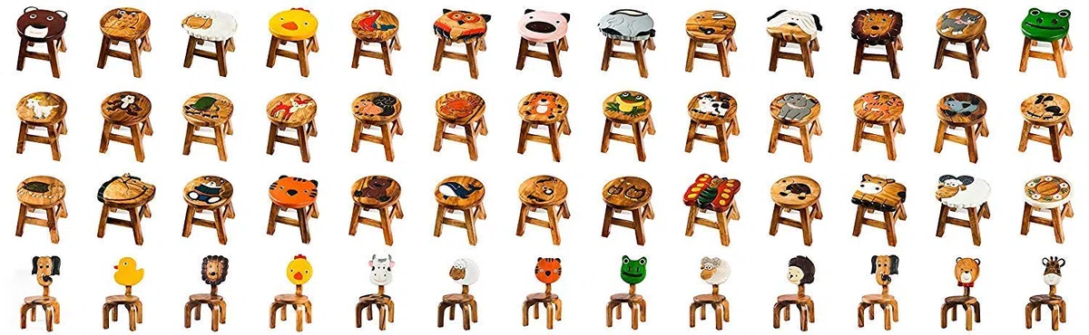 FairEntry Sgabello per bambini in legno massiccio con motivo pesce pagliaccio, altezza della seduta 25 cm