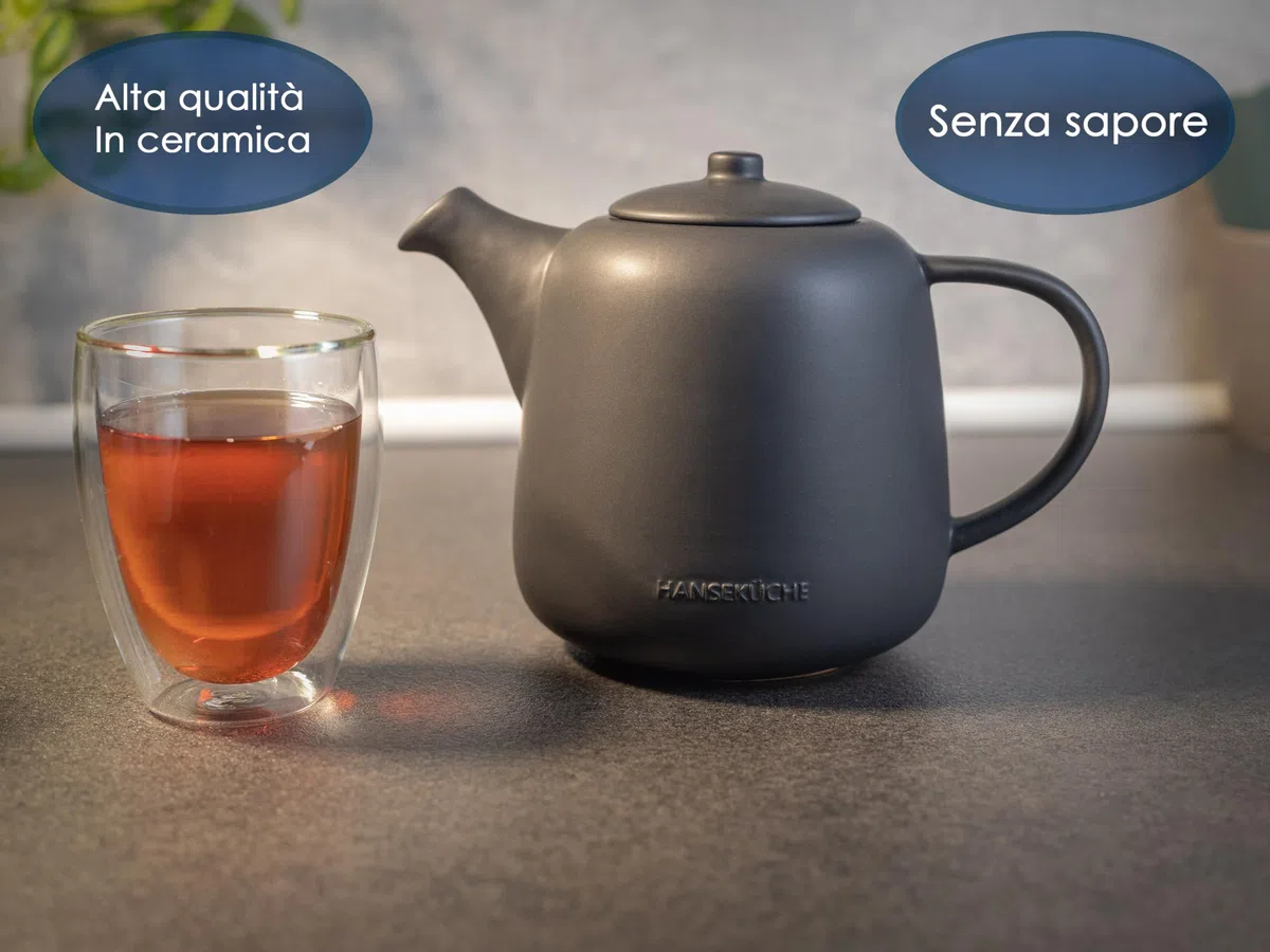 Hanseküche Teiera in Porcellana (1,3L) - Alta Qualità Con Inserto per Colino in Acciaio Inox 304 - Design in Ceramica per Tè e Bustine