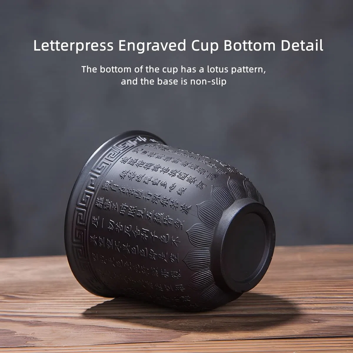 Tazza da Tè in Ceramica Cinese, Set 4 Tazza Giapponese, Tazze da Tè Senza Manici Asiatiche, Yixing Zisha Tazze Grafico del Sutra del Cuore Buddista,160ml, Nero