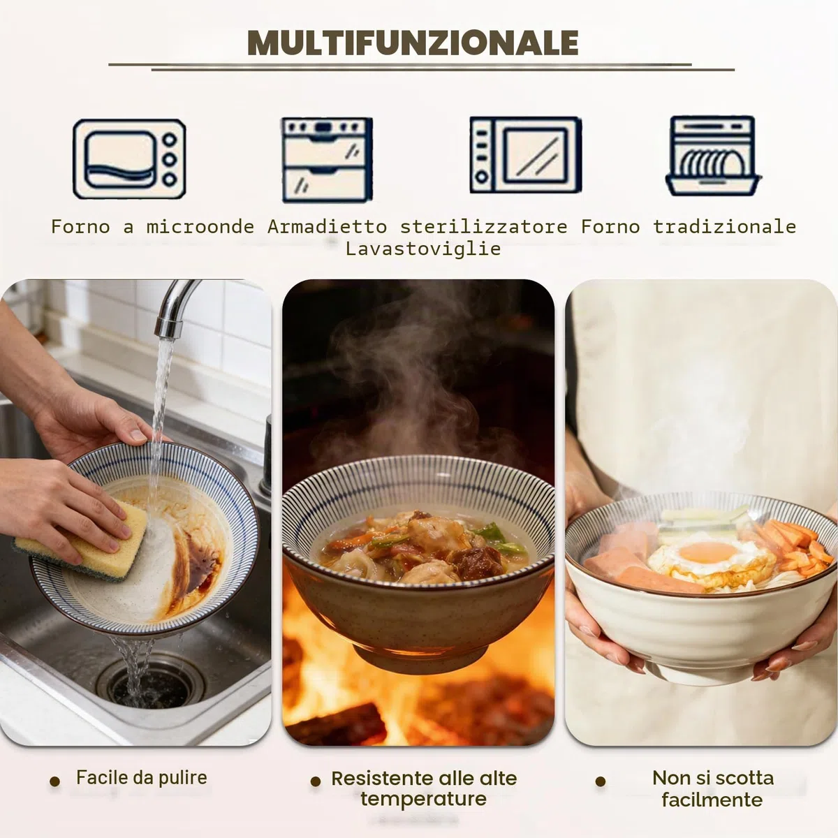 SDFVSDF Ciotola per Ramen in Ceramica, Ciotole per Ramen retrò Regalo Creativo con Bacchette e cucchiai, per microonde, per Macedonia, Verdure, Pasta - 1100 ml (2)