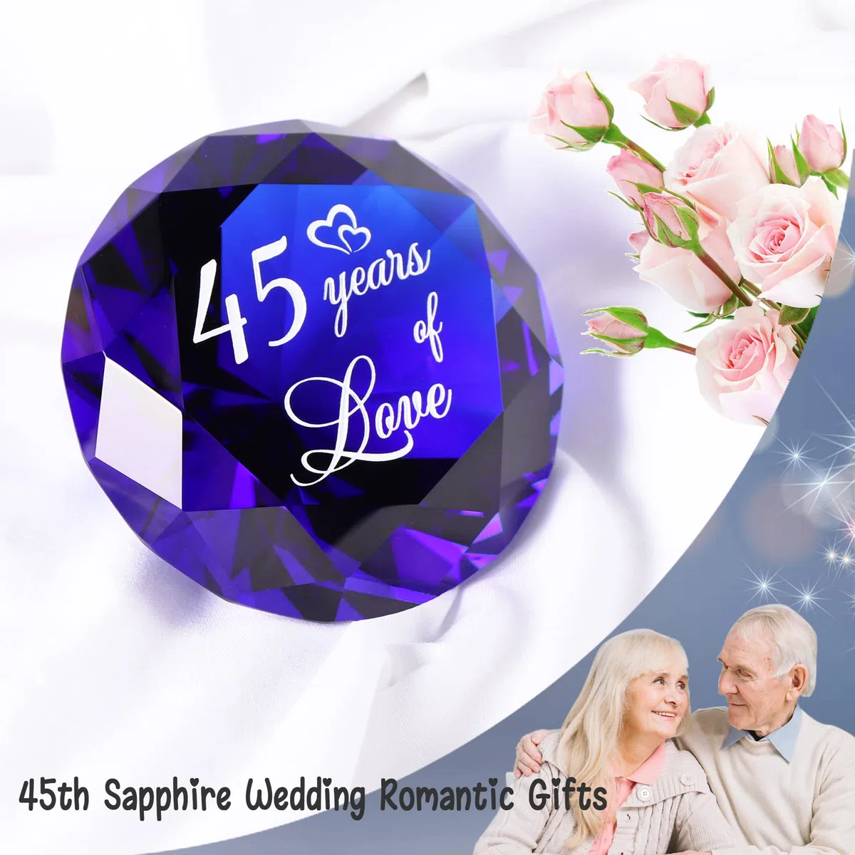 Decorazione a forma di diamante zaffiro, in cristallo K9, idea regalo per lui e lei 45 anni matrimonio, romantica moglie, con scritta “45 years of love”, coppie