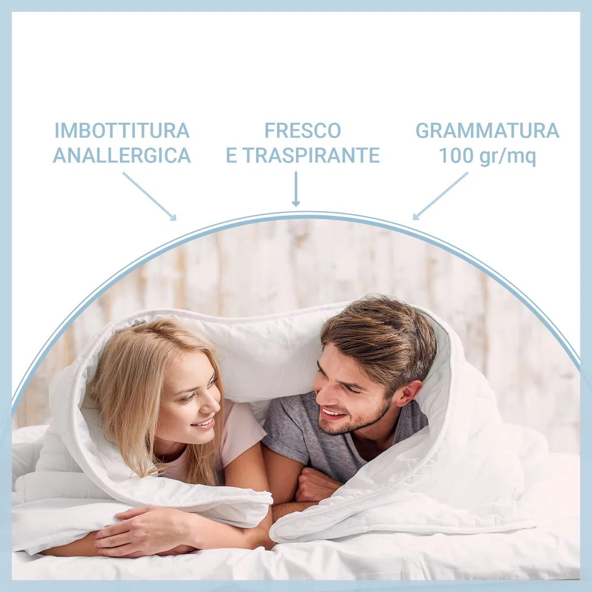 Banzaii piumino primaverile estivo 100 gr/mq in ecopiuma anallergica, traspirante, made in Italy, Una piazza e mezza 200x200 cm