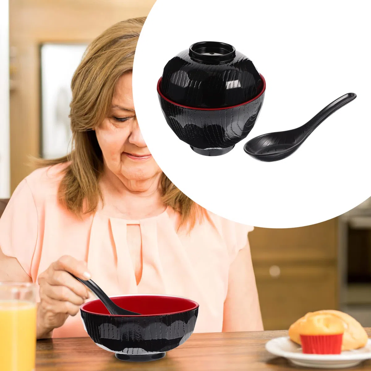 DOITOOL 1 set di ciotole per zuppa di miso giapponese con coperchio e cucchiaio, ciotola da portata di alta qualità per zuppa di miso, riso e antipasti, design facile da usare per cucina e ristorante