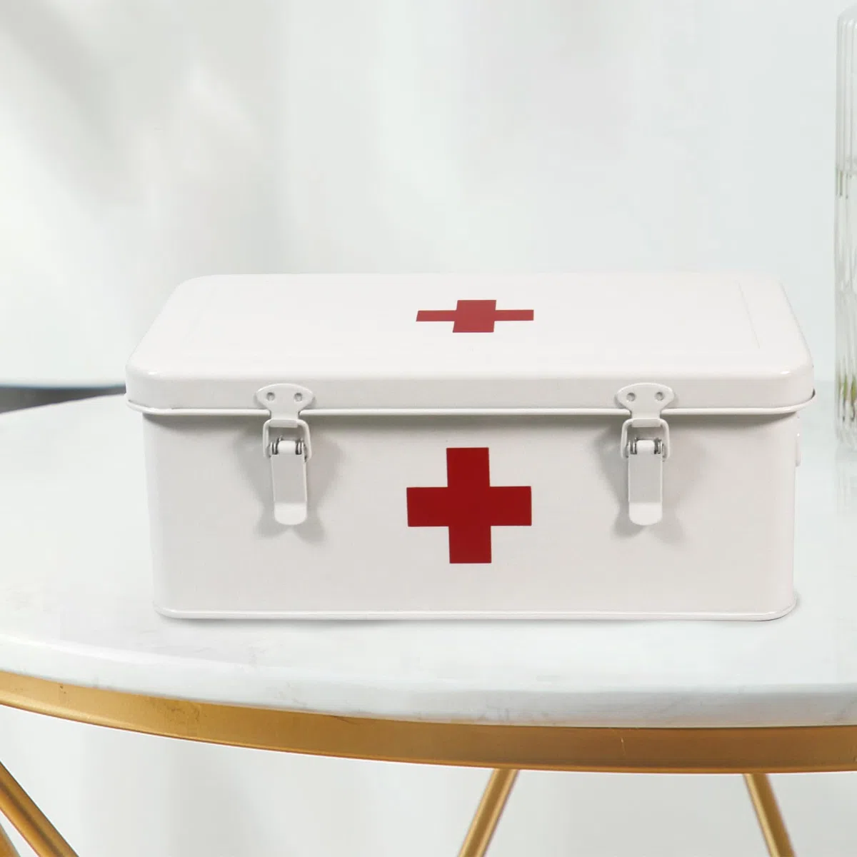 Porta Medicine,Contenitore Per Medicine,Organizer Medicinali In Metallo,Cassetta Pronto Soccorso con Blocco di Sicurezza,Grande Scatola Porta Medicine da Casa Adatto Per la Conservazione Bianco