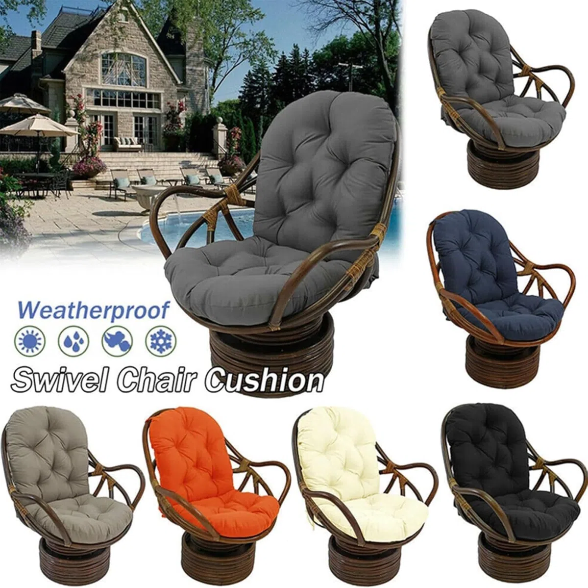 Cuscino singolo per dondolo da appendere, Cuscino per Sedia in Rattan in Vimini Appeso Girevole per Sedie Reclinabili E Poltrone(Light grey)