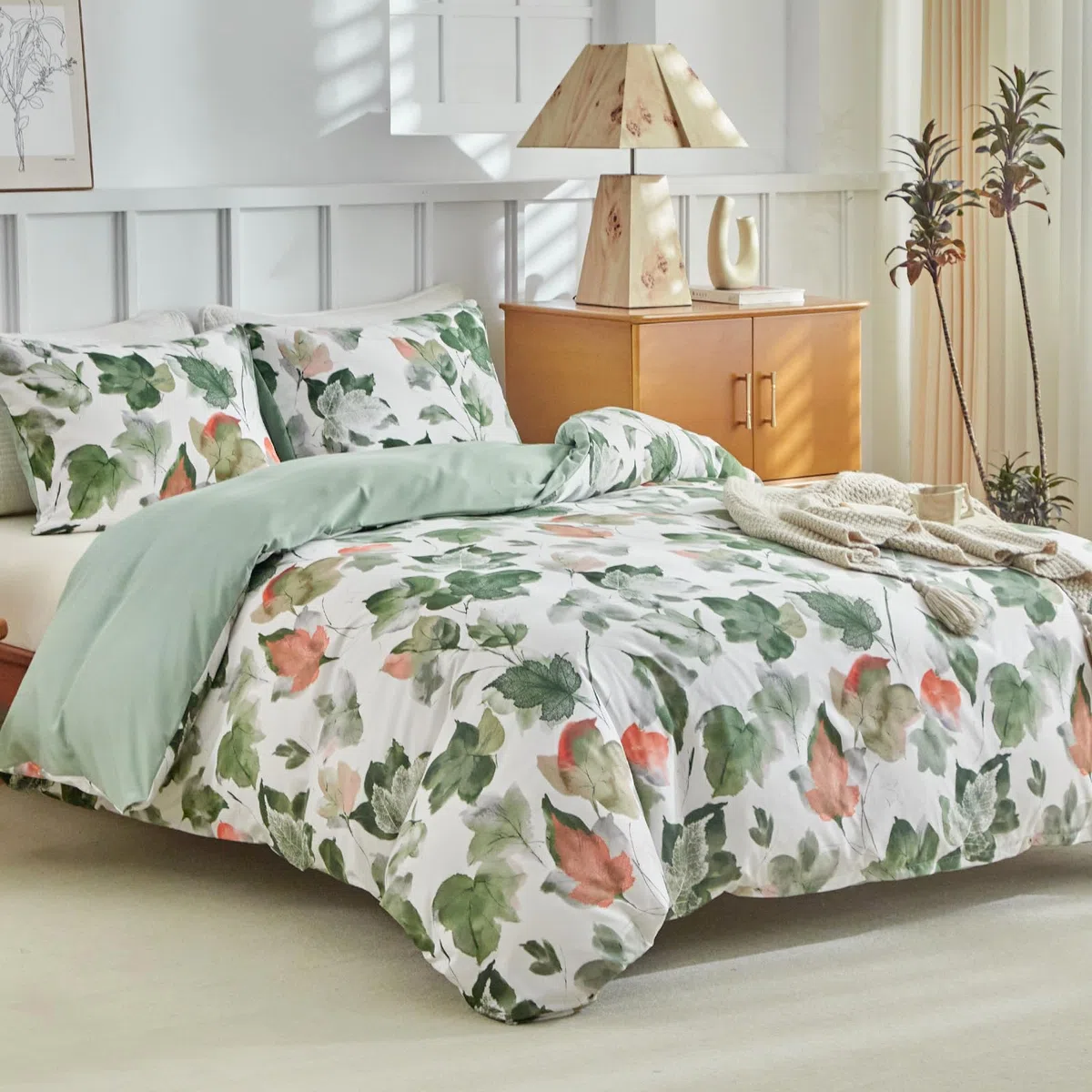 Lekesky Set Copripiumino Matrimoniale 260x240cm, Copripiumino Matrimoniale 3 Pezzi in Microfibra con Motivo a Acquerellato, Comprendente 1 Copripiumino 260x240cm + 2 Federe 50x80cm, Verde Acero