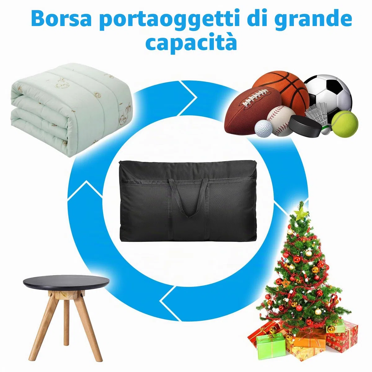 4 Pack 180L Scatole di Immagazzinaggio Extra Large Resistenti con Coperchi per Trasloco Grandi Sacche per Immagazzinaggio Vestiti con Cerniere e Maniglie Tessuto Oxford 600D Resistente (Nero)