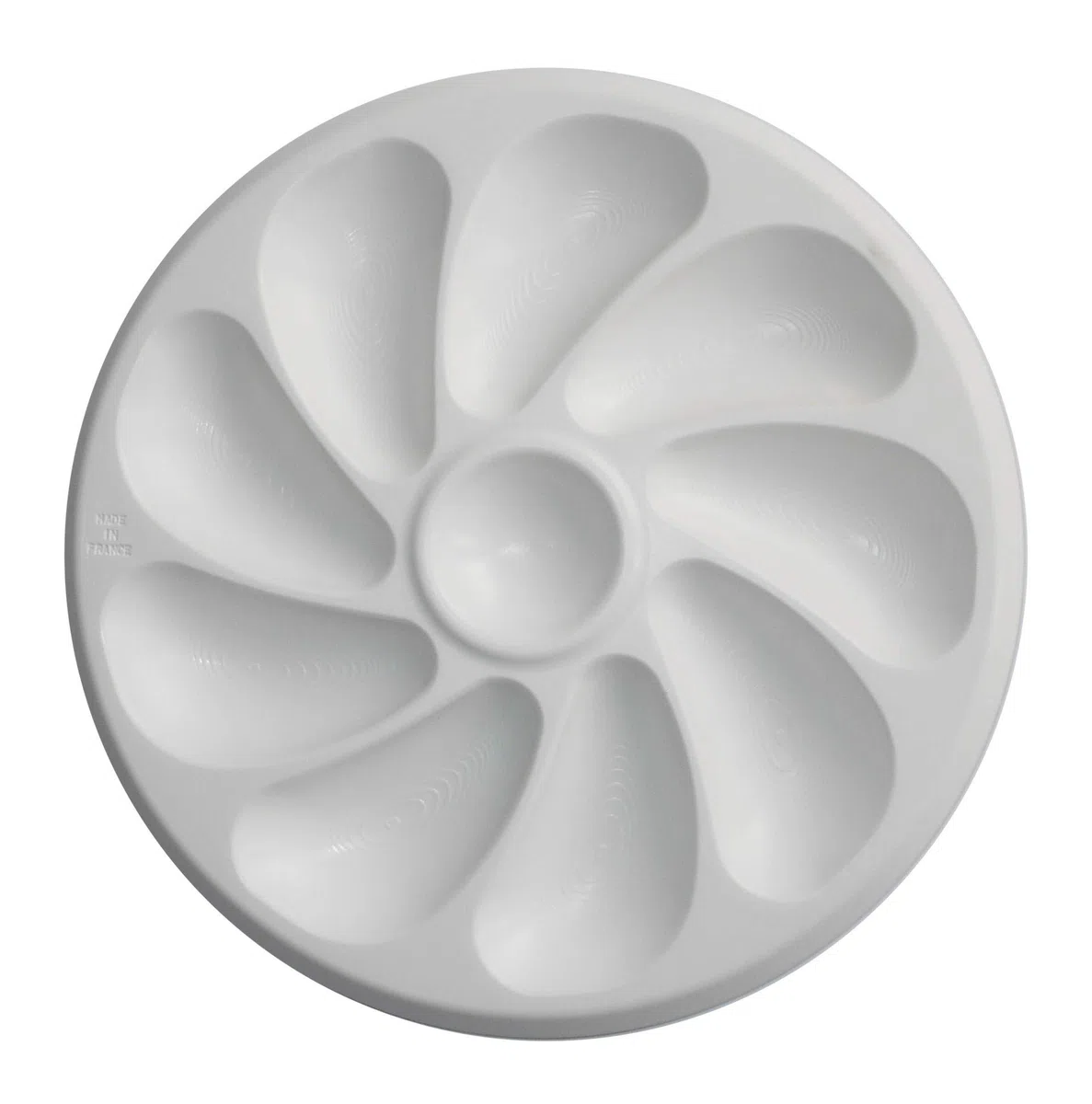 Set di 6 piatti ostriche semplici in plastica per 9 ostriche, diametro 26 cm