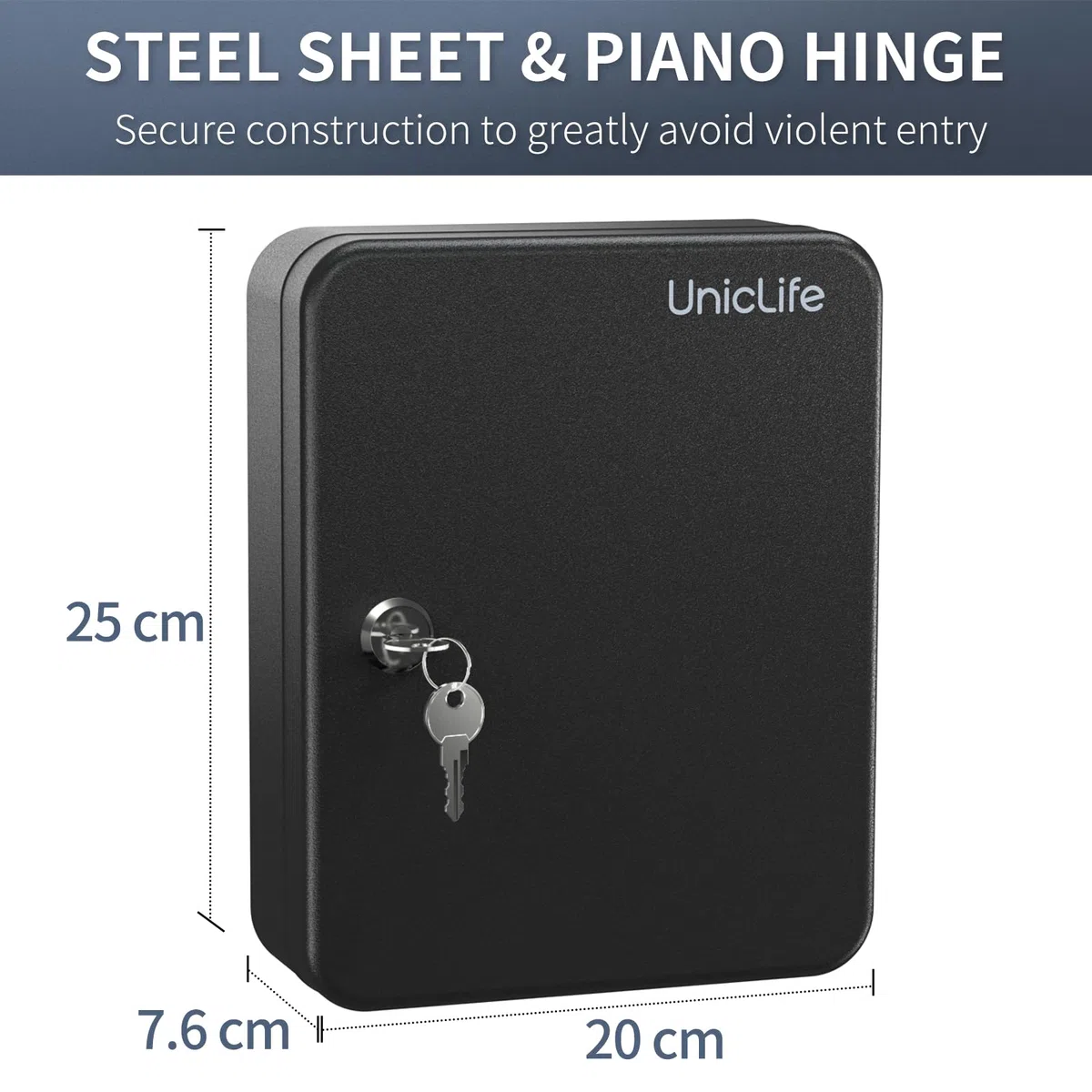 Uniclife Armadietto per Chiavi in Acciaio a 28 Tasti con 2 Chiavi di Sblocco Organizzatore di Chiavi a Parete Scatola di Sicurezza Nera Smerigliata con Ganci e Targhette Portachiavi Grandi in 5 Colori