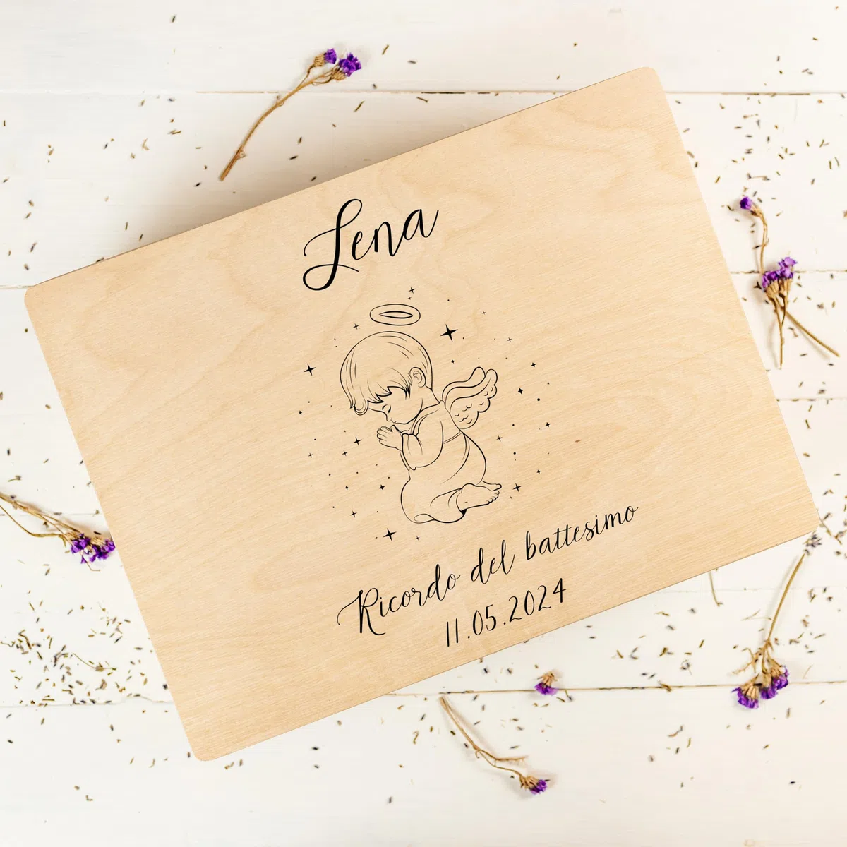 Creative Deco Battesimo Scatola di Regalo Personalizzato | Scatola della Memoria in Legno per Bambino/Bambina | Personalizzata | Incisione | per Ragazzo e Ragazza | Addobbi