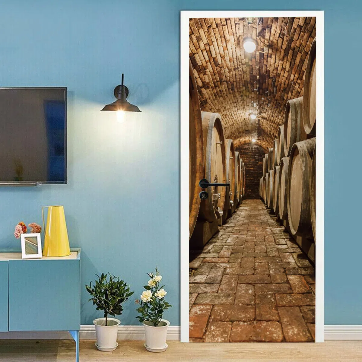 Adesivi Per Porte Interne 3d Moderno Cantina Murale Autoadesivo Decorazione Della Casa Adesivo Da Parete Adesivo Artistico Camera Da Letto Vetro Poster Rimovibile,95x215cm