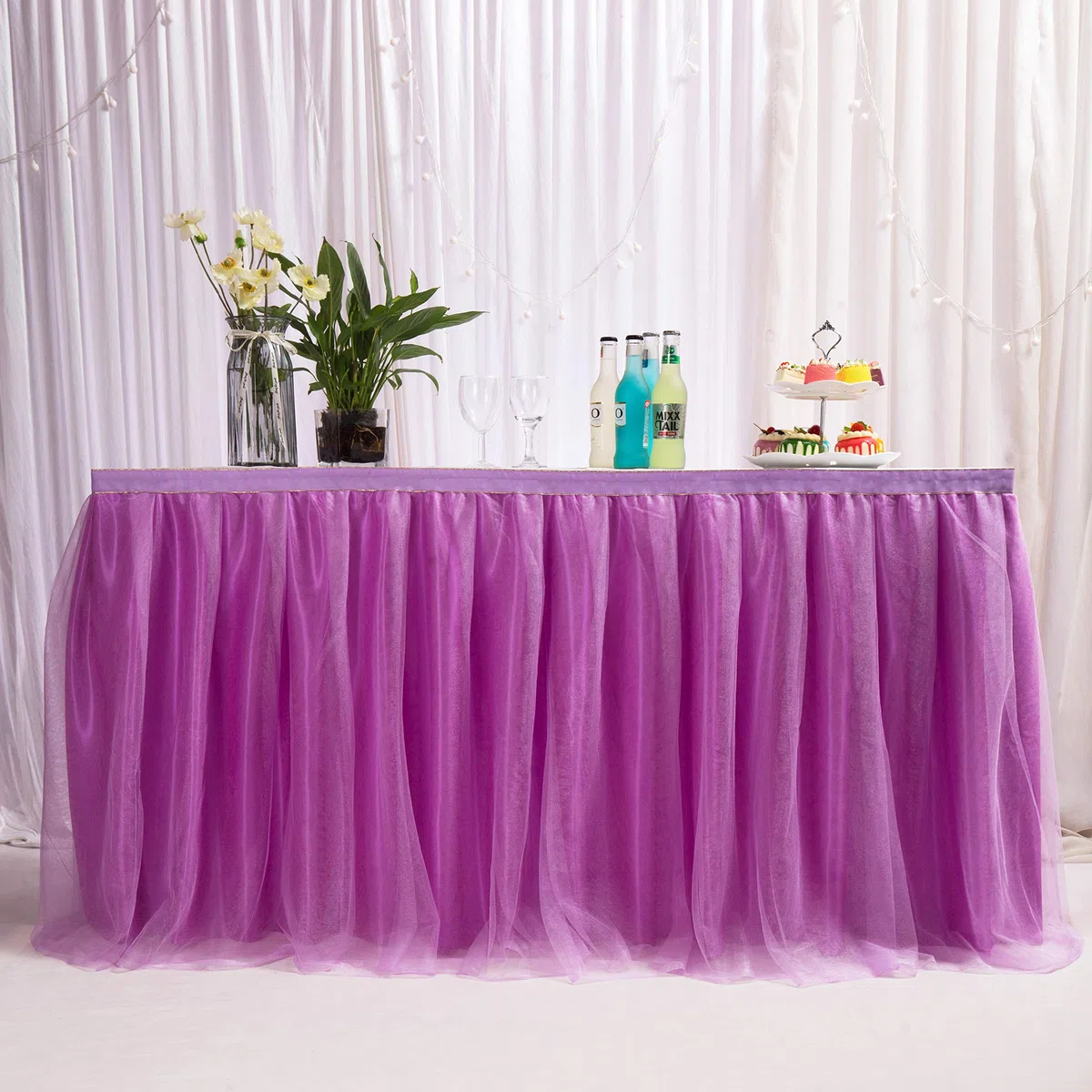 14ft / 426cm Viola Gonna da Tavolo, Garza da scrivania in Tulle Romantico, Decorazione da tavola, tovaglia da Tavolo per Tutu con Fiocchi di Neve, per Shower, Matrimonio, Compleanno,Natale