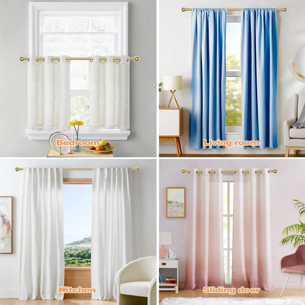 Bastoni per tende dorati per finestre da 66 a 120, asta lunga regolabile per tende per patio esterno, porta scorrevole in vetro, set di aste decorative per tendaggi di diametro 5/8, asta per tende