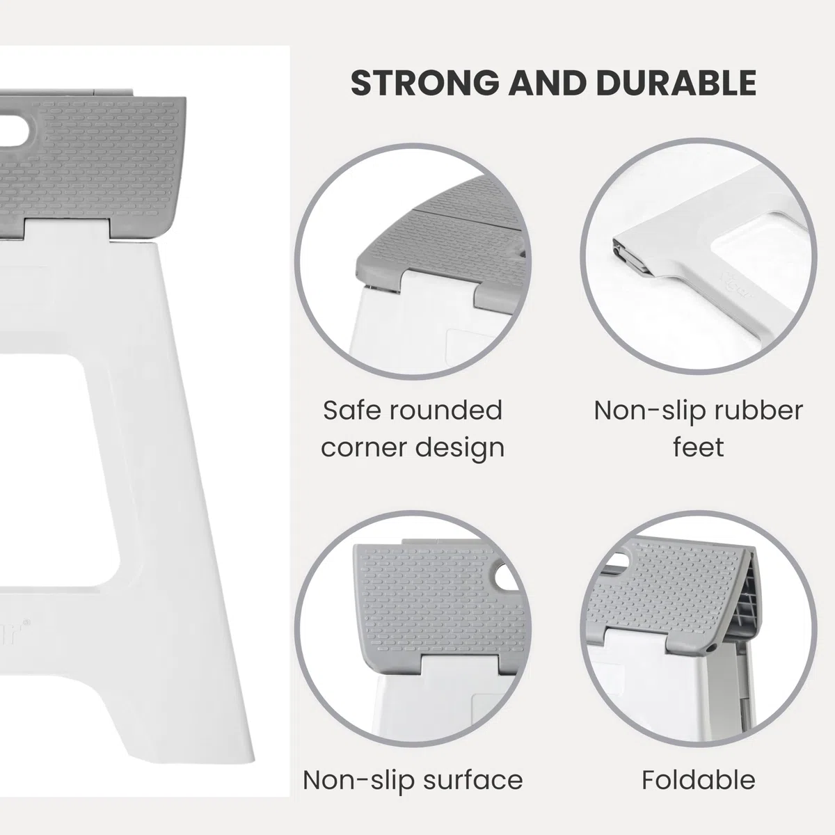 Vigar Compatto Sgabello Pieghevole per Adulti, 40 cm, Sgabello Pieghevole Portatile Antiscivolo per Casa, Cucina, Bagno, Campeggio, Doccia, Supporta fino a 150 kg, Grigio