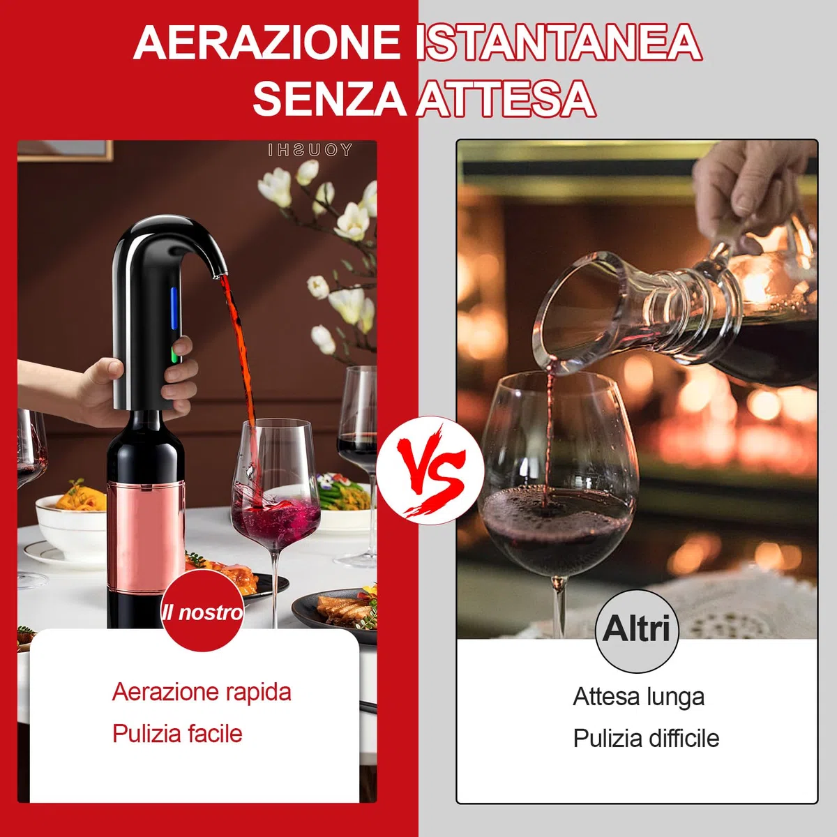 Aeratore Elettrico per vino, Decanter per Vino Aperitivo Accessori Ossigenatore Ricaricabile del Vino, Dispositivo per Versare il Vino con Sacchetto per la Polvere (Nero)