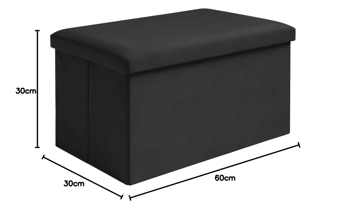 Ruhhy Pouf pieghevole, 54 l, in velluto, 60 x 30 x 30 cm, nero, portata fino a 80 kg, seduta e conservazione per soggiorno e camera da letto