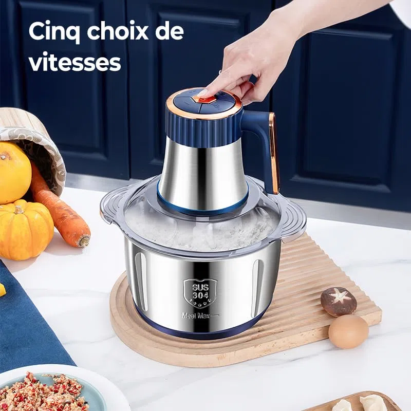 Tritatutto elettrico 500 W, tritacarne 5 l con 5 velocità e 6 lame in acciaio inox, mini tritacarne universale per carne, cipolle, frutta, verdura, alimenti per bambini