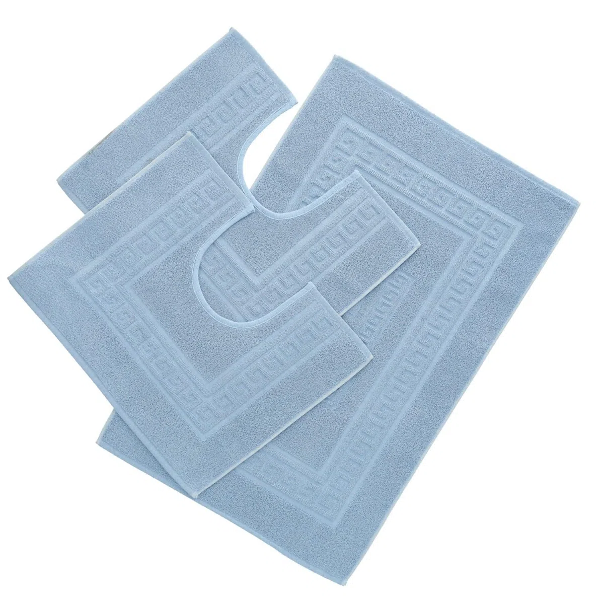 CASA TESSILE Torino Set 3 tappeti Bagno in Spugna, 1 cm 60X90 + 2 Girowater cm 60x45 - Azzurro