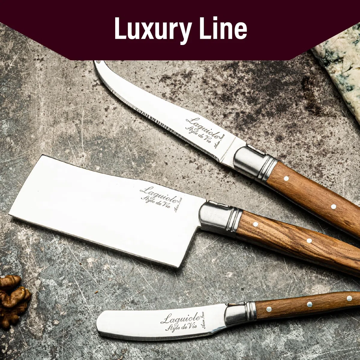 Laguiole Style de Vie Coltello da Formaggio Luxury Line, 3 Pezzi, legno d'ulivo
