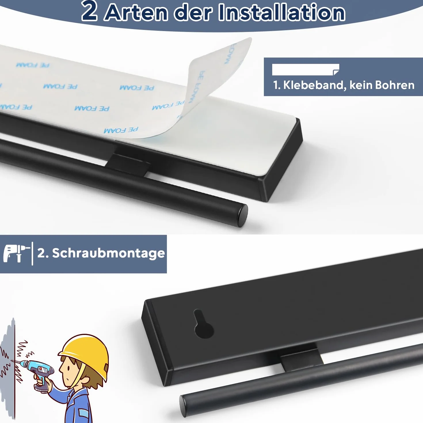 Dmore Portacoltelli magnetico da parete da 43 cm, con 10 ganci, senza foratura, striscia magnetica nera per coltelli e utensili, potente supporto magnetico per coltelli e utensili con nastro adesivo e