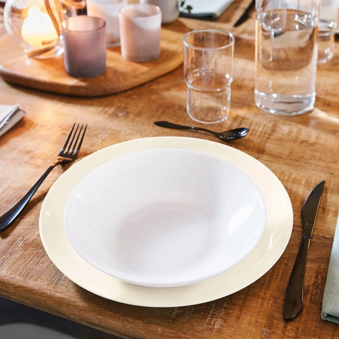 Luminarc - Diwali, Set di 6 piatti fondi senza ala in vetro opale extra resistente, 20 cm, colore bianco