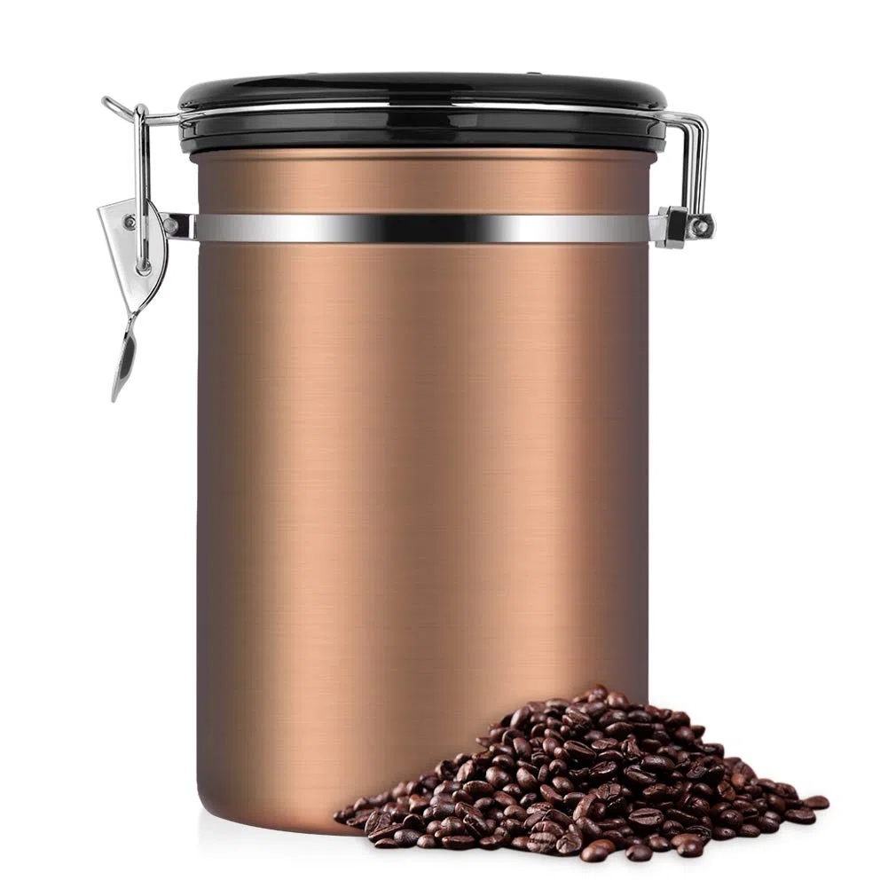 Jeffergarden Contenitore per Caffè in Acciaio Inox, 1,8L, Contenitore Ermetico con Valvola e Indicatore Data, per