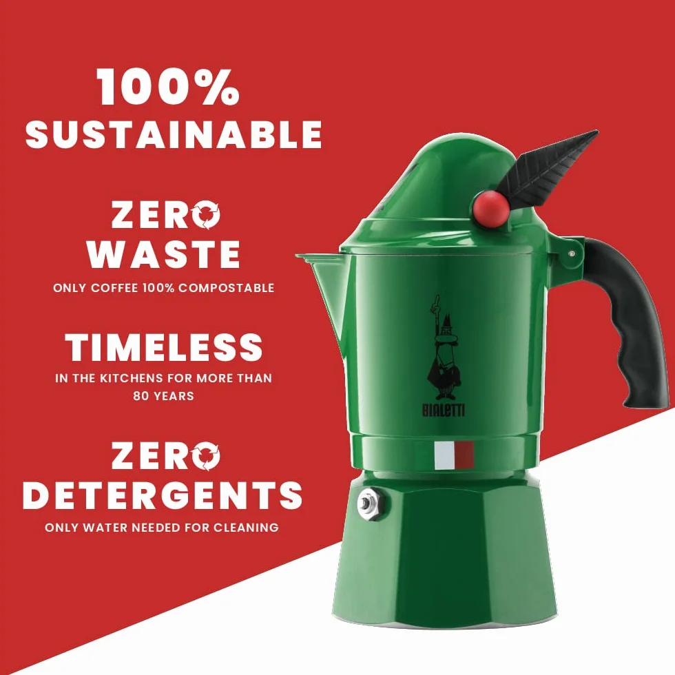 Bialetti Caffettiera New Break Alpina, Manico Anti Scottatura, In Onore Del Corpo Degli Alpini, Non Adatta a Induzione, 3 Tazze (130 ml), Alluminio, Verde