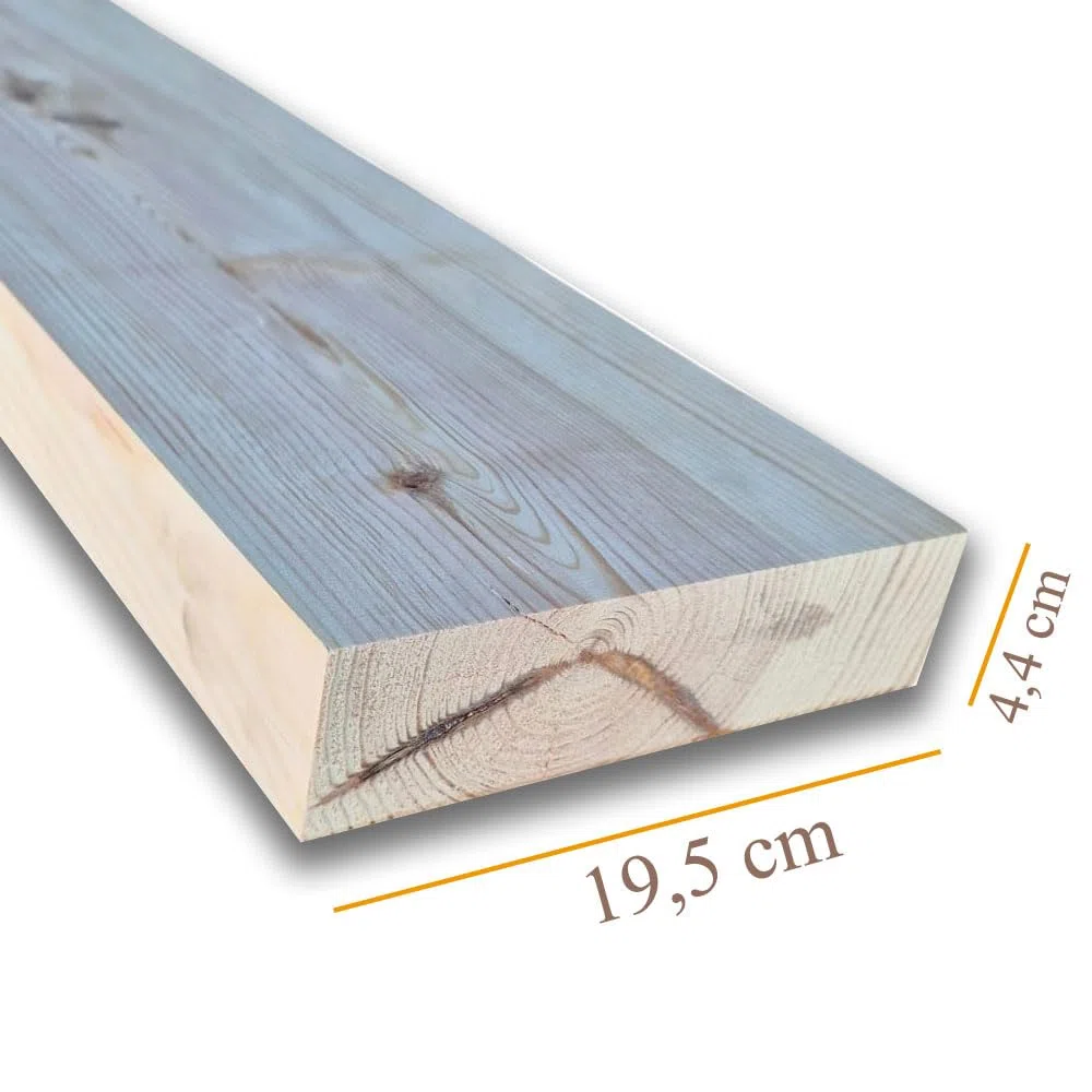 Tavola in Legno Massello di Pino, 200x19 cm, Spessore 4,4 cm, per Mensole e Scaffali