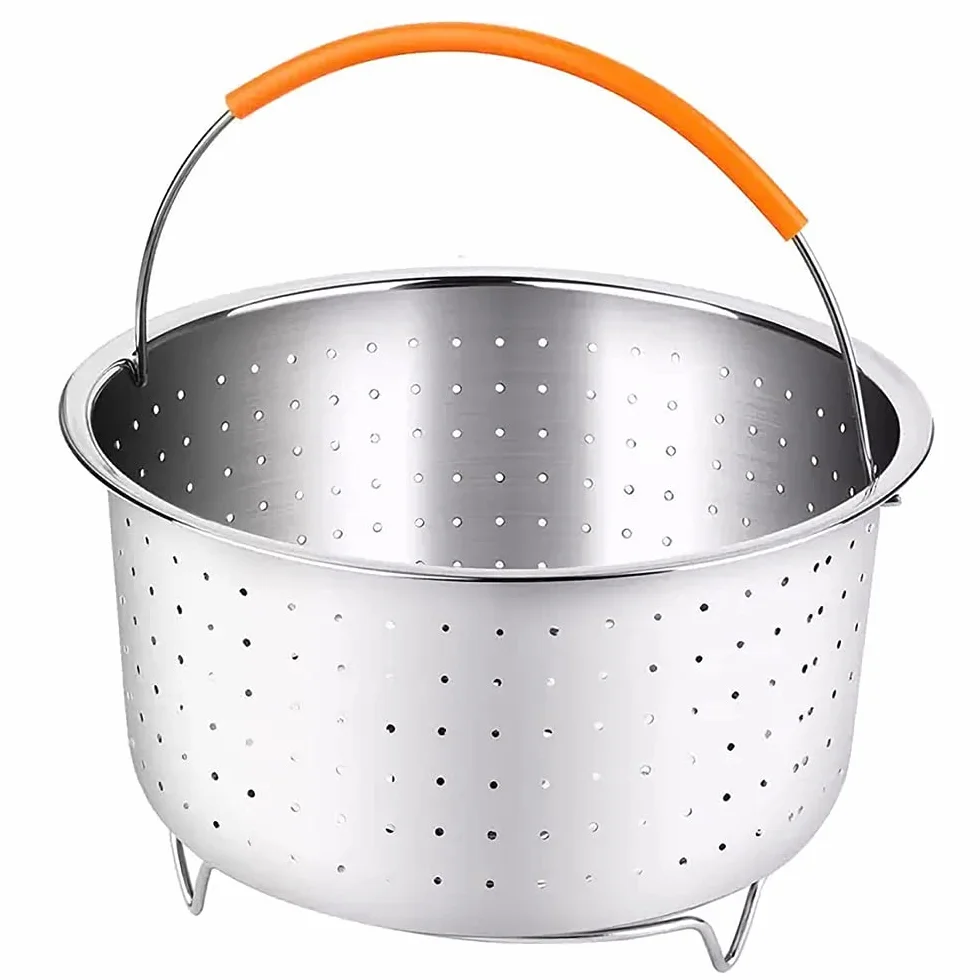 Cestello per Cottura, Cestello Verdura, Multifunzione a Vapore Cesto, Cestello Vapore Inox con Manico in Silicone, Fits Most a Pressione Pot, Verdure a Vapore, Uova(6QT)
