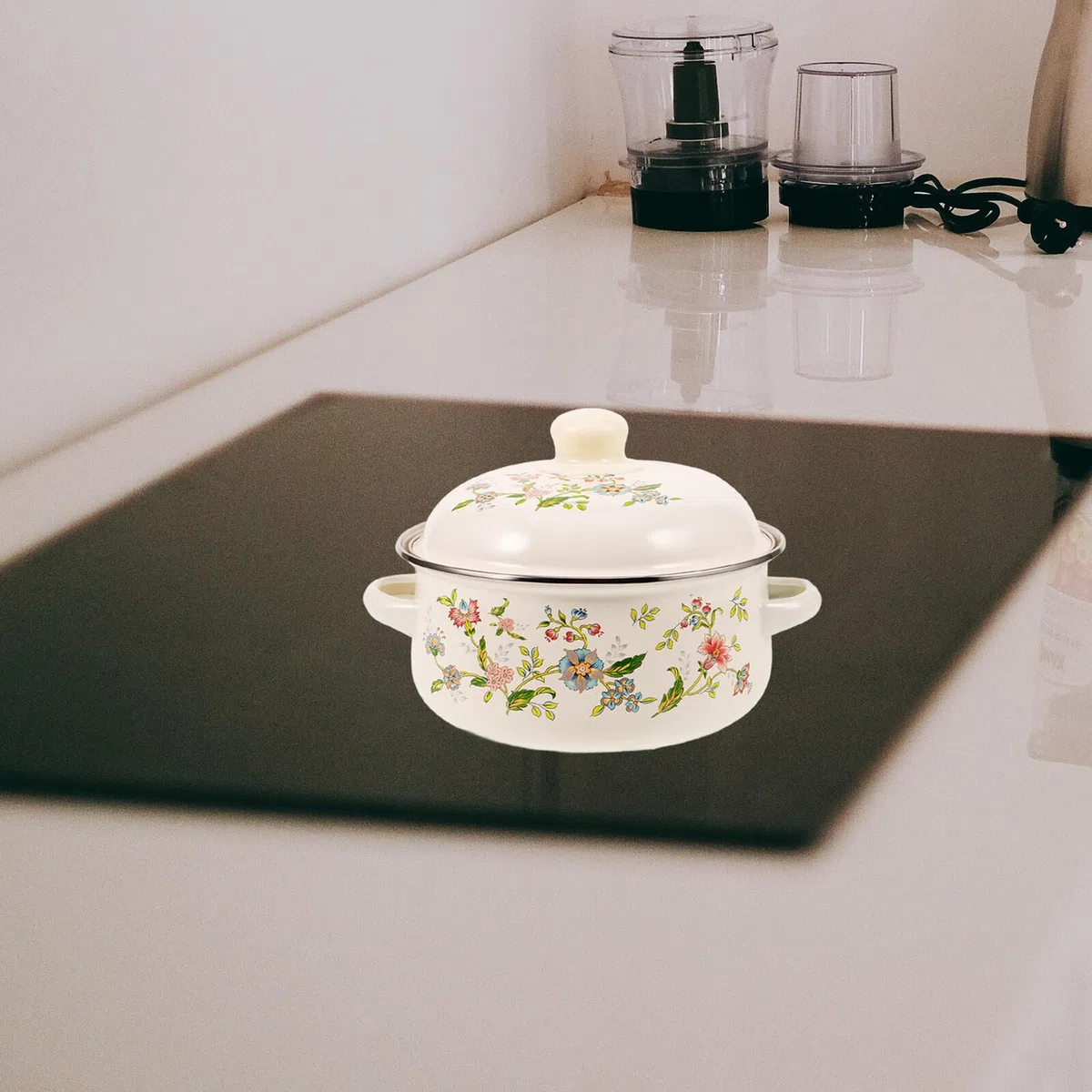 Pentola Smaltata per Cucina Domestica Coperchio, Distribuzione Uniforme del Calore, Antiaderente, per Zuppe e Stufati, Materiale Smalto Resistente
