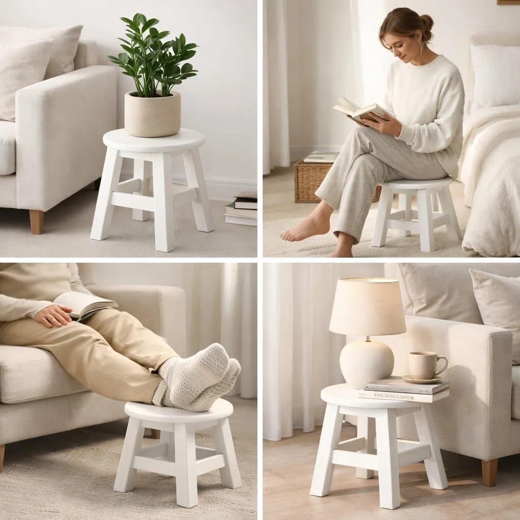 Druline Sgabello in Legno Bianco 24 cm x 25 CM