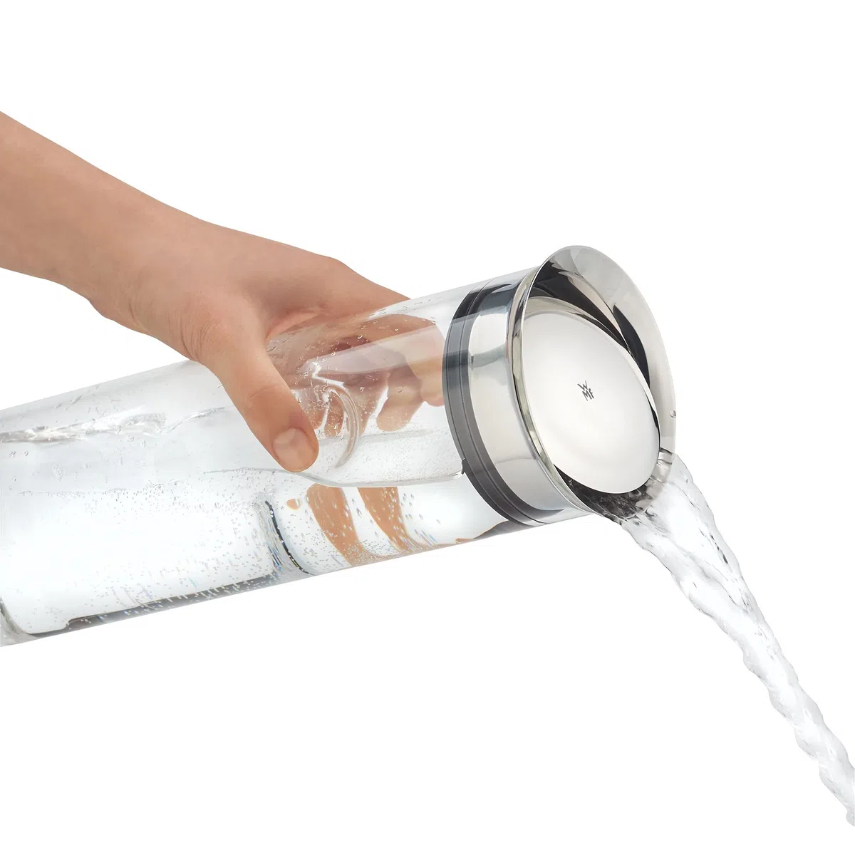 WMF Motion - Caraffa per acqua, 1,25 l, altezza 29 cm, coperchio in silicone, chiusura a scatto, impugnatura, lavabile in lavastoviglie